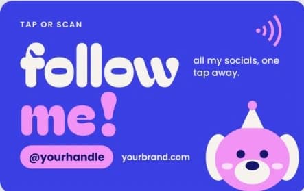Blue social card that says follow me, with the Tap Pup mascot and a tap symbol